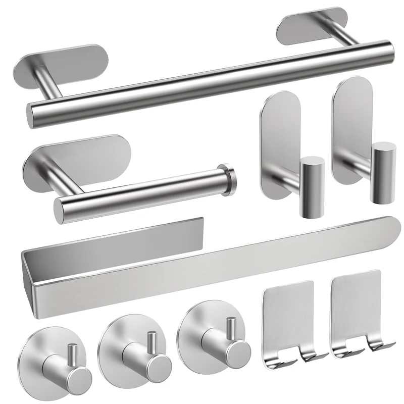 AIKER Porta Asciugamani Bagno,Versione aggiornata Porta Asciugamani Bagno Adesivo 10PCS,Acciaio Inossidabile SUS304 Ispessito di Accessori Bagno Per Mobili da Bagno o arredo Bagno a Parete