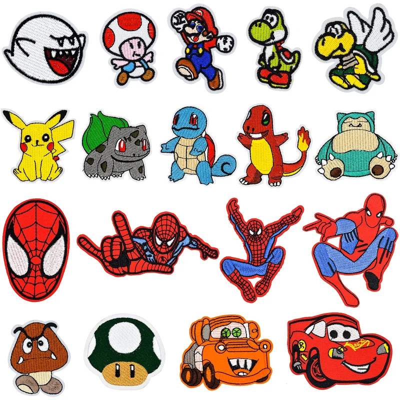 18 Pezzi Toppe Termoadesive Bambini Adulti Toppe per Vestiti con Super Mario Spiderman Toppa Termoadesiva per Tessuti per Pantaloni Zaini Giacche
