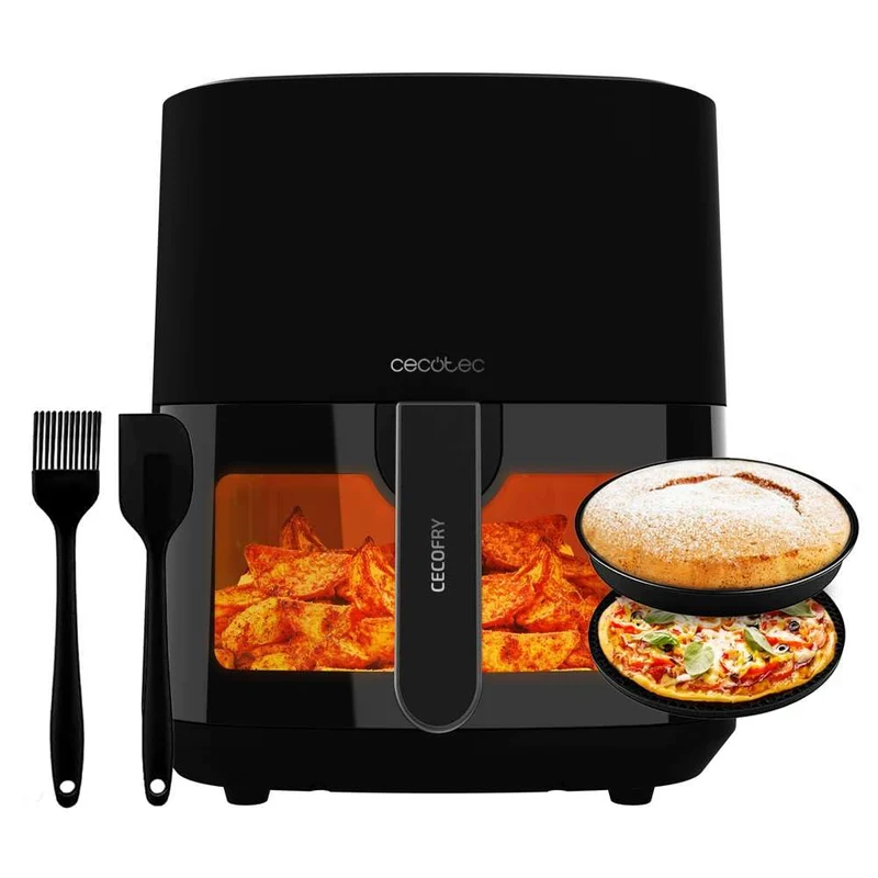 Cecotec Friggitrice ad Aria Senza Olio Cecofry Fantastik Window 5500 Pack Finestra da 5,5 L. 1500W, Tecnologia PerfectCook, 9 modalità di cottura, Touch, Regolabile 80-200°C, Finestra, Cottura 60m