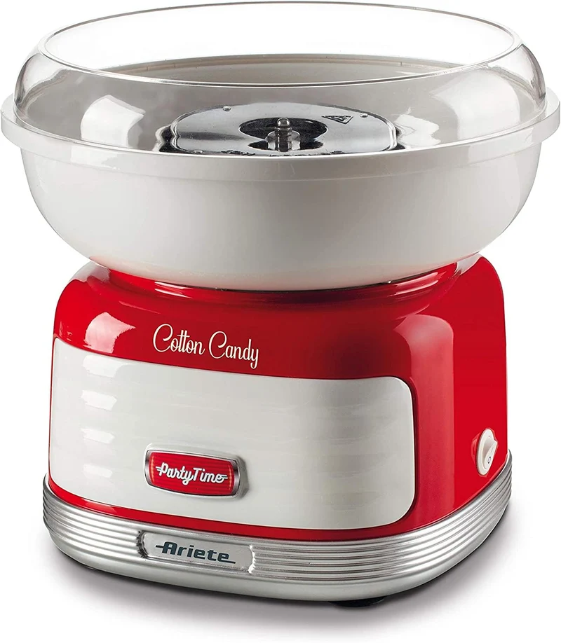 Ariete Cotton Candy Party Time 2973, Macchina per Zucchero Filato per Zucchero Semolato o Caramelle Dure, Dosatore e 4 Coni Inclusi, 500W, Rosso
