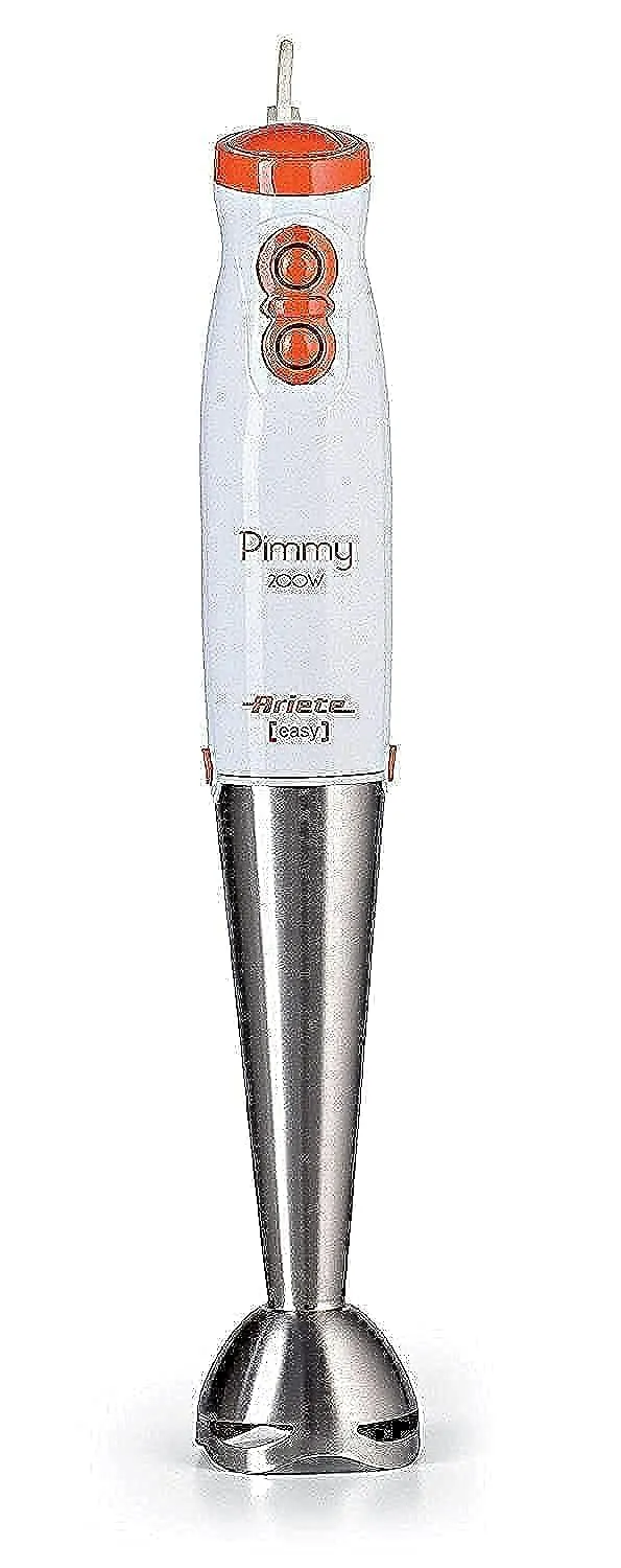 Ariete 881 Pimmy 200 W, Frullatore a Immersione, 200 W, 2 Velocità, Lama in Acciaio inox, Gancio in Gomma in Dotazione, Bianco/Arancione