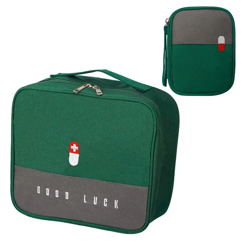 anshuke Borsa per medicinali, molto capiente, per l’uso domestico, da portare con sé, impermeabile, per viaggi, beauty (in verde, grande e piccola)