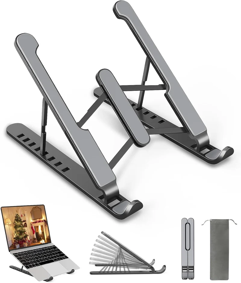 APMIEK Supporto PC Portatile 8 Livelli Regolabile, Laptop Stand Pieghevole Plastica+Alluminio Rialzo PC Portatile Stabile Ventilato Supporto Notebook per MacBook Air/Pro,Dell,HP, 10-15.6 Pollici