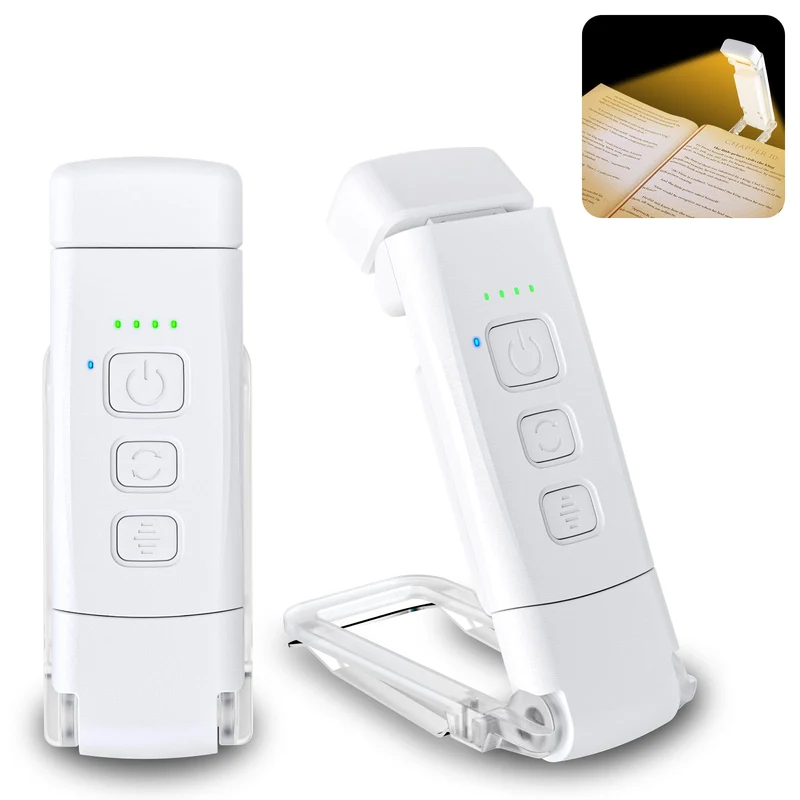 Alyvisun Luce da Lettura, 3 Modalità di Colore e 5 Livelli di Luminosità Regolabili, [Funzione Timer e Ricaricabile via USB], Lampada da Libro con Clip, Autonomia 80 ore (bianco)