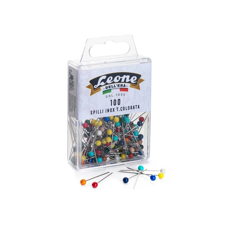100 Spilli Inox Leone Dell'Era con testa di plastica colorata (mm. 0,60 x 32) - Scatola appendibile