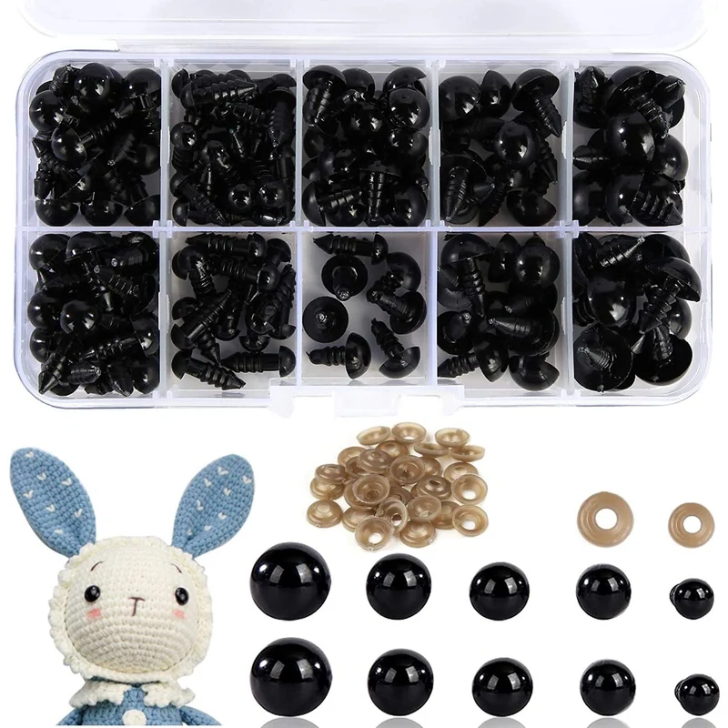 100 occhi di sicurezza per animali all'uncinetto, occhi a bottone in plastica, per bambole, peluche e orsacchiotti, fai da te, 6-12 mm