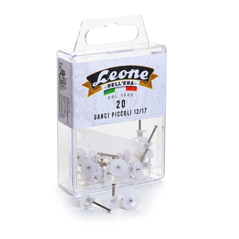 20 Ganci piccoli Leone Dell'Era per appendere quadri con spilli in acciaio temprato - Scatola appendibile - Made in Italy