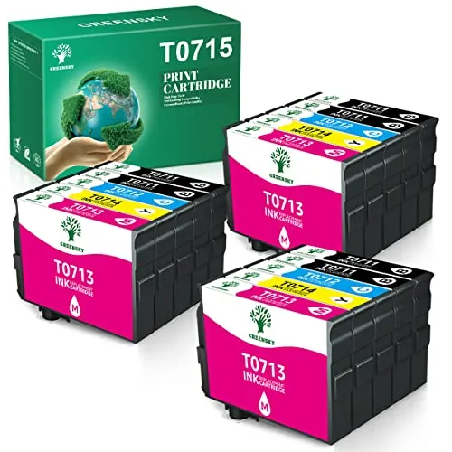 GREENSKY T0715 Multipack Cartucce D'Inchiostro Compatibili per Epson T0715 Multipack T0711 T0712 T0713 T0714 Sostituzione per Epson SX110 SX218 SX210 SX200 SX215 SX400 DX4400 DX8400 BX300F(15 Pack)