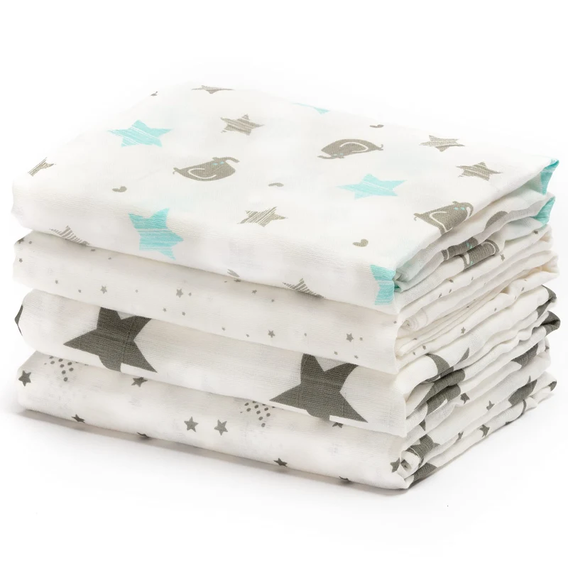 Cuddlebug - Coperta in mussola, 4 pezzi, 120 x 120 cm, per neonati, 5 collezioni di colori (Notte Stellata)