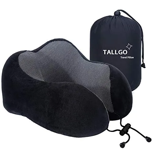 Cuscino da viaggio, morbido, in memory foam di alta qualità, sostiene collo e testa, per riposare e dormire, da usare in aereo, in macchina o a casa (nero)