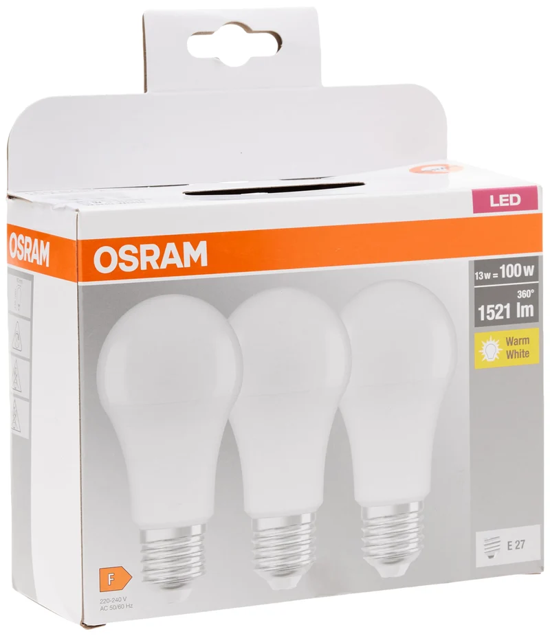 Osram Base Clas a Lampada LED E27, 13 W, Luce Calda, 3 Unità (Confezione da 1)