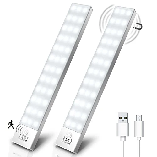 OUILA Luce Armadio LED con Sensore di Movimento Luci Notturna 36 LED 4 Modalità Lampada Guardaroba Luce da Esposizione 1000mAh USB Ricaricabile Cucina, Scale, Corridoio, Garage - 23cm*2 Pezzi
