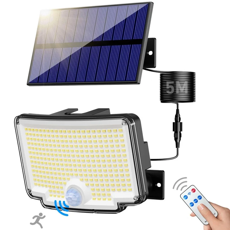 nipify Faretti Solari a Led da Esterno, [310 LED/3 Modes/270° Illuminazione] Faretto Led da Esterno Solare con Sensore di Movimento, IP65 Impermeabile Lampade Solari con Telecomando per Giardino