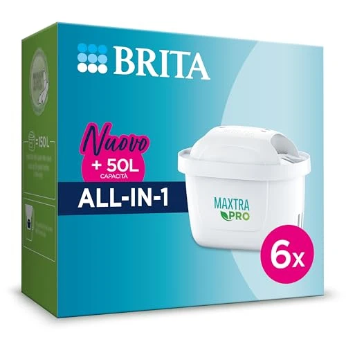 Filtro per acqua BRITA MAXTRA PRO All-in-1 Pacchetto di risparmio semestrale da 6 filtri - MAXTRA+ Riduce impurità, cloro, pesticidi e calcare per acqua del rubinetto dal gusto ottimale