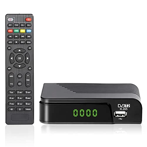Decoder DVB-T2 Digitale Terrestre 2023 Full HD 1080P Dolby Audio H.265 HEVC Main 10 Bit Riceve Tutti I Canali Gratuiti, Mini Scart Supporta Sistema Nuovo[Includere 2in1 telecomando universale]