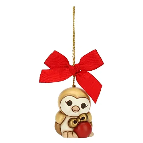 THUN - Addobbi Natalizi, Barbagianni in Ceramica Decorata a Mano, Versione Piccolo - Idea Regalo Natale 2022-4x4x4.8 cm h