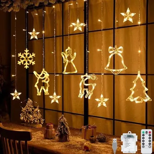 YeahBoom 138 LED Luci di Natale Esterno Interno,3.5M Stringa di Luci Impermeabili,8 Modalità Stringa,Bianca Caldo Natale Luci Stringa,Catena Luminosa Decorazione per Natale,Finestra e Matrimonio