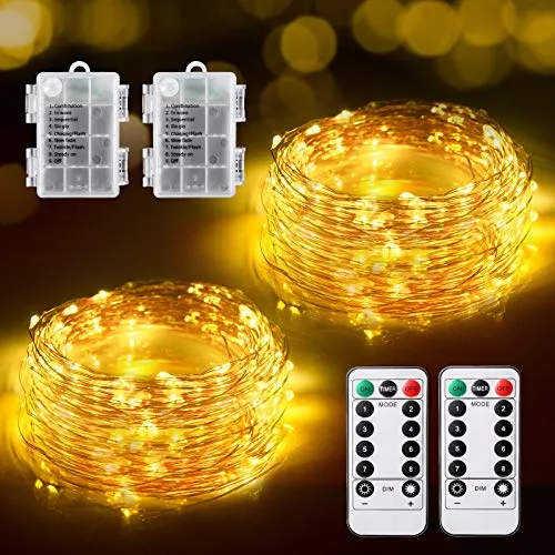 TOPYIYI Catena Luminosa Esterno【2 Pezzi】, 12M 120LED Stringhe Luci LED a Batteria, Luci Natale Impermeabile, Luci da Esterno e Interni per Partito, Feste, Natale, Matrimoni, Albero, Giardino, Regali