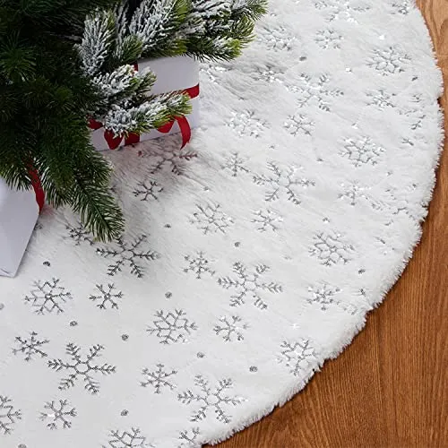 Bozvloh 120cm Gonna Albero di Natale Bianco Tappeto Albero di Natale Gonna Base di Natale Decorazione Capodanno casa Festa Forniture