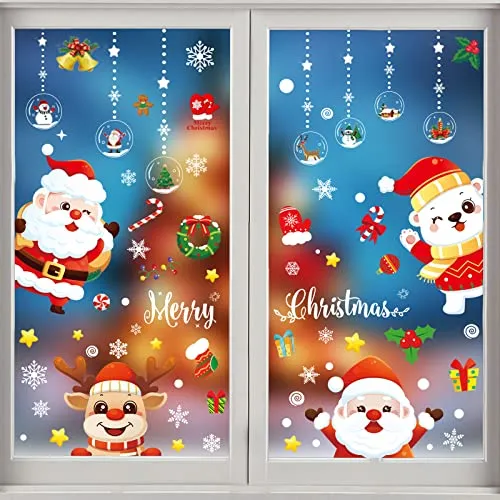 Vetrofanie Natalizie 159 PZ, YOXISA Adesivi Natalizi per Finestre Riutilizzabili, Stickers Natalizi Rimovibile Statici in PVC, Vetrofanie Natale Contiene Fiocco di Neve, Natalizia Alci, Babbo Natale