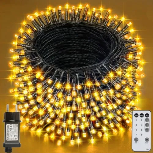 Realky Luci Albero di Natale, 62.2M 520 LED Luci Natalizie da Esterno ed Interno, 8 Modalità con Funzione Memoria e Telecomando Luci di Natale per Giardino, Balcone, Casa, Festa - Bianco Caldo