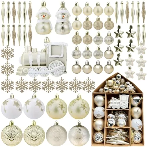 NINGESHOP Palline di Natale 70pz Decorazioni Albero di Natale,Palline per Albero di Natale addobbi Natalizi in Argento e Bianca,Palline Albero di Natale,Regalo Natale Decorazioni Natalizie per la Casa