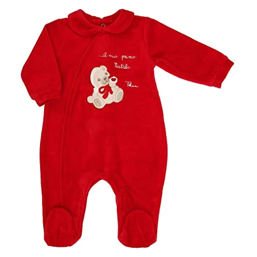 THUN, Tutina 'Il mio Primo Natale' di Colore Rosso in 100% Cotone con Iconico Orsetto Thun, Linea OVS, 6-9 Mesi