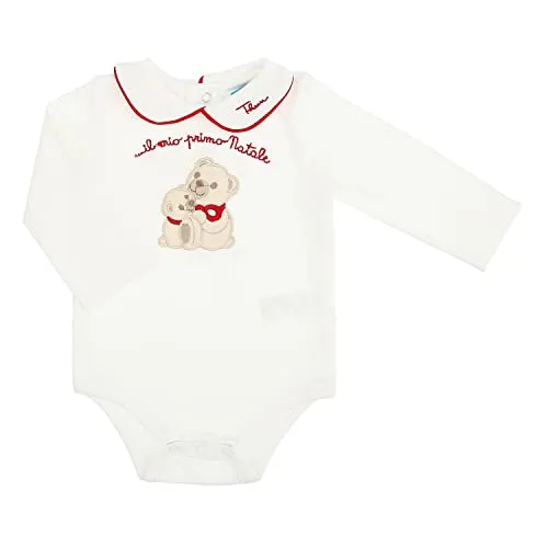 THUN, Body 'Il mio Primo Natale' di Colore Bianco in 100% Cotone con Iconico Orsetto Thun, Linea OVS, 6-9 Mesi