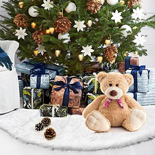 Gonna Albero di Natale, Tappeto per Albero di Natale, Gonna Albero di Natale Bianca Finta Pelliccia, 90cm Copri Base per Albero di Natale, Decorazione Capodanno casa Festa Forniture