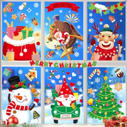 COZII Vetrofanie Natalizie per Finestre 101 Pezzi - 9 Fogli Adesivi Natalizi per Finestre, Addobbi Natalizi Riutilizzabili, PVC Adesivi Statici Rimovibile, Festa Natale Decorazioni