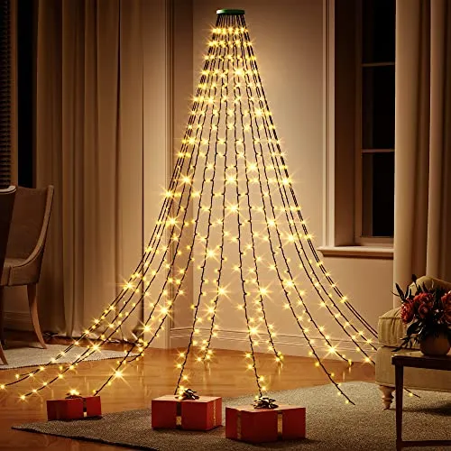 Luci dell'albero di Natale con anello, luci dell'albero di Natale 400 LED 16 fili LED catena di luce, luce di Natale rete albero tenda LED albero mantello per la decorazione di Natale interno esterno…