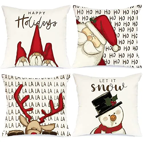 Cuscini Natalizi Decorativi Divano Natale Copricuscini Federe 45x45 Bianco Arredo Per Salotto La Casa Babbo Natale Alci Regali Poliestere 4 Pezzi