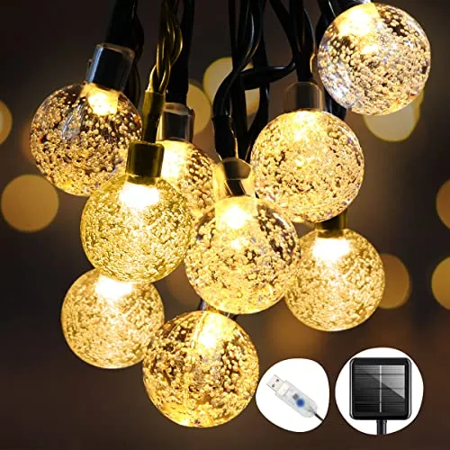 50 LED Catena Luminosa Solare, 【Alimentazione Solare e USB】8 Modalità & 8M Luci Solari Esterno, Impermeabile IP65 Lampada Solare per Giardino, Terrazzo, Matrimonio, Festa