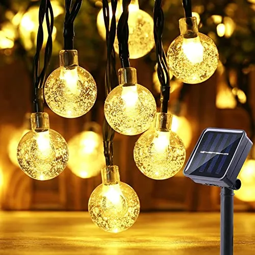 Moxled Catena Luminosa Esterno Solare, 11M 60 LED Luci Solari Esterno Impermeabile, 8 Modalità Cristallo Globo Lucine Decorative ad Energia Solare per Giardino, Patio, Festa (Bianco Caldo)