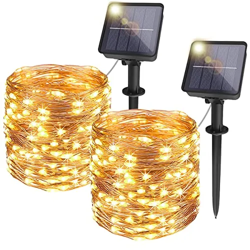 [2 Pacchi] Luci Solari Esterno, Bitjam 14M 120LED Catena Luminosa Esterno Solare 8 Modalità Solare Stringa Fata Luci Impermeabile Filo di Rame Lucine Decorative Per Giardino,Cortile,Festa,Bianco Caldo