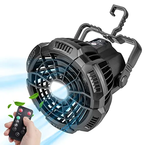 Oziral 7800mAh Ventilatore Campeggio USB, 3 In 1 Ricaricabile per Ventilatore da Soffitto Portatile con Telecomando Può Gancio Ventilatore da Tavolo Portatile per Emergenza Tenda da Campeggio
