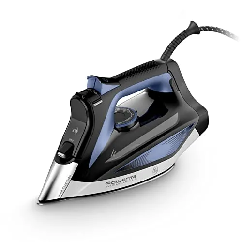 Rowenta DW7320D1 Everlast Anticalc Ferro a Vapore, 2700 W, getto a vapore potente, 400 micro-fori, sistema anticalcare, nero/azzurro, Nero/Blu