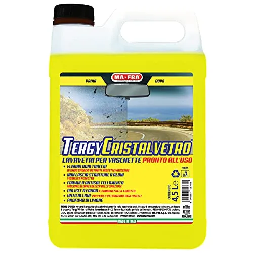 Ma-Fra, Tergy Cristalvetro, Liquido Lavavetri Per Vaschette, Pronto All'Uso, Anticalcare, Non Lascia Aloni, Profumo di Limone, Tanica da 4500 ml