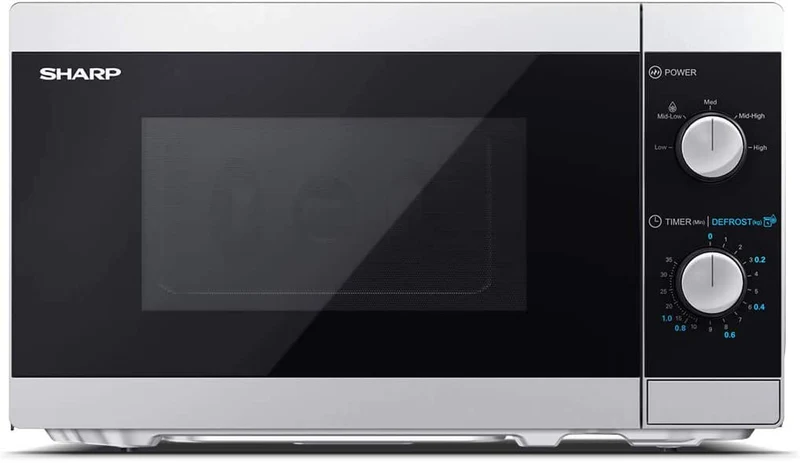 Sharp YC-MS01ES - Forno a microonde 20 litri con funzione scongelamento, 5 livelli di potenza, 800W potenza microonde, timer, Argento/Nero