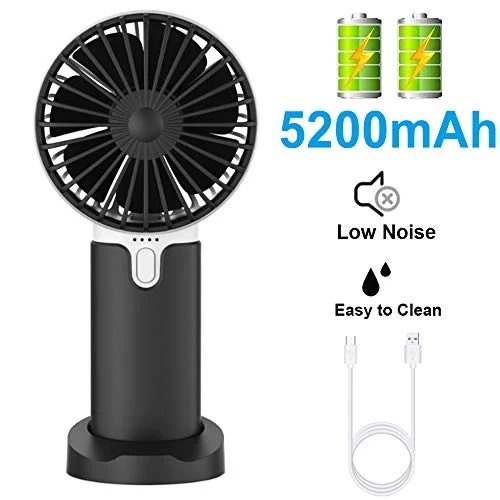 EasyULT Mini Ventilatore Palmare USB, con 5200mAh Batteria, Ricaricabile Nero