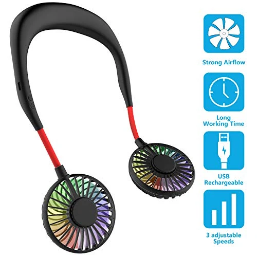 Ventilatore Portatile,Ventilatore Indossabile da Collo Ricaricabile Mini Nero