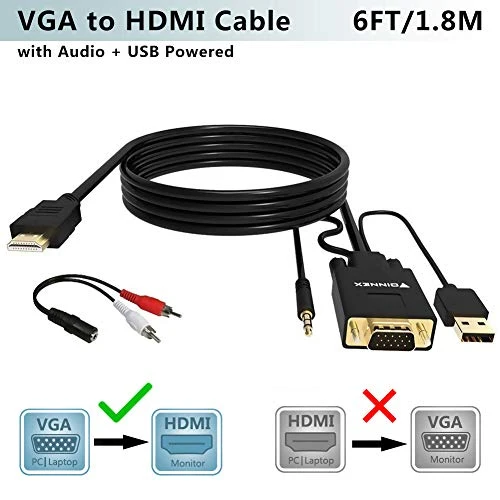 Adattatore VGA HDMI Cavo con Audio,Convertitore/Adattore a 1.8M