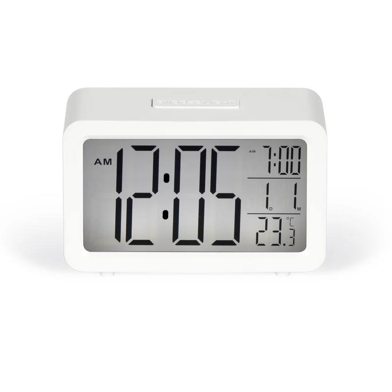 Delta Digital Alarm Clock White – Sveglia Digitale Bianca con Display LCD, Doppio Allarme e Temperatura