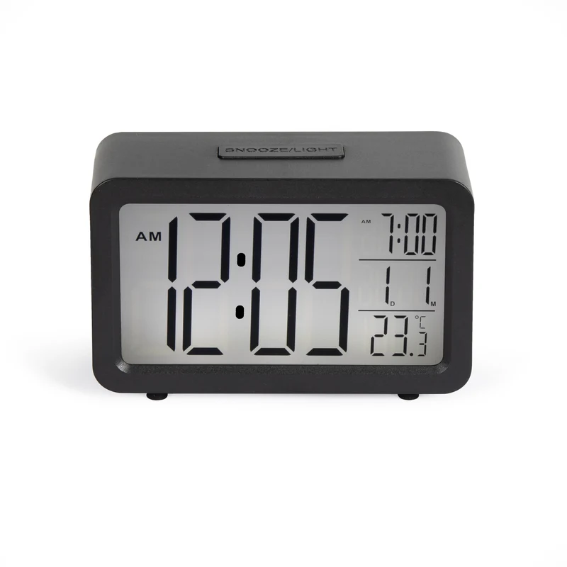 Delta Digital Alarm Clock Black – Sveglia Digitale con Display LCD, Calendario e Temperatura