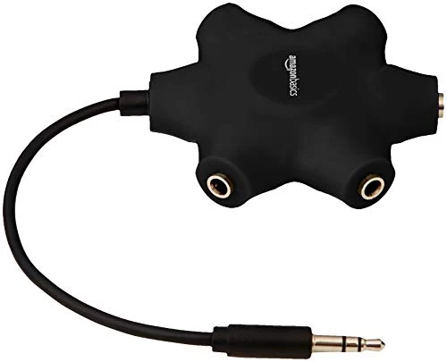 AmazonBasics Sdoppiatore per cuffie audio, con 5 prese, Nero