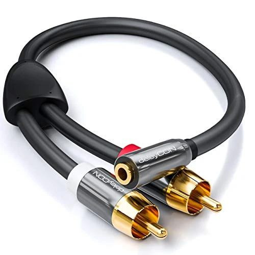 deleyCON 0,2m Adattatore Audio - Presa Jack da 3,5mm a 2x RCA Metal Plug -...