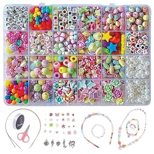 Sandno Perline Per Braccialetti Kit Perline Per Braccialetti Fai Da Te Bambina perline 10mm 600 Pz-Crea Braccialetti e Collane con Perline colorate-Gioielli creativi per bambini