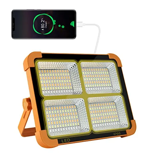 CosyEasy 100W Faro LED Portatile, 15600mAh Solare Faro Luce Ricaricabile Luce Lavoro, 10000 Lumen lampada da Luce da Campeggio LED, Proiettore LED Ricaricabile per Cantiere, Garage, Emergenza(A)