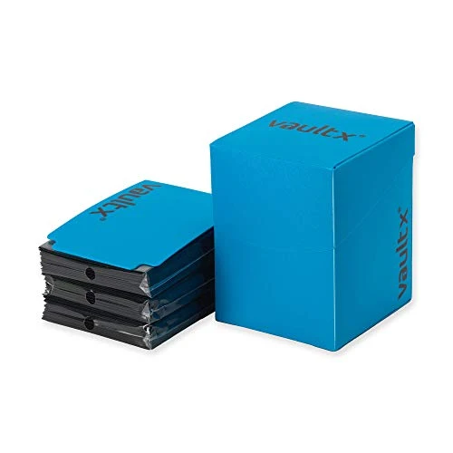 Vault X ® Porta Mazzo e 150 Bustine Nere per Carte - Formato Grande per 120+ Carte Imbustate - Senza PVC (Blu)