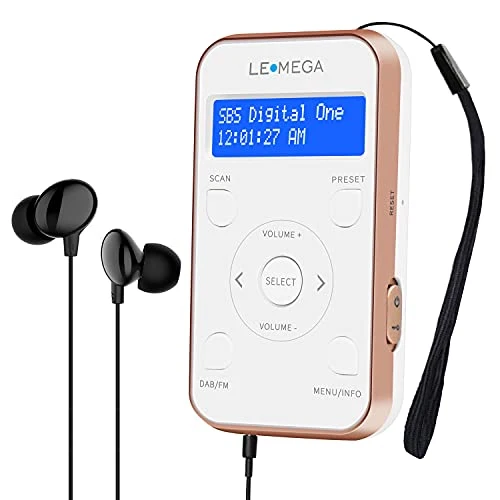 LEMEGA PR1 Pocket DAB/DAB+/FM Radio, Radio portatile dal design sportivo con auricolare, batteria ricaricabile, 20 stazioni preimpostate, orologio, allarme, display LCD. - Champagne